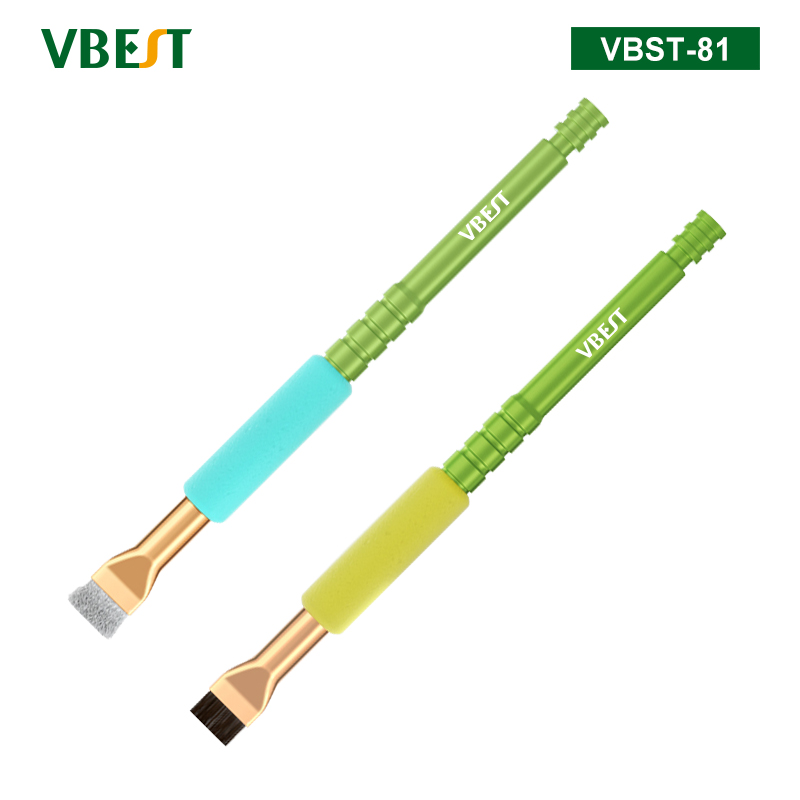 VBST-81 主板IC除膠刷子套裝 不銹鋼絲硬毛刷豬鬢毛刷 IC主板除膠清理灰塵海棉套手柄刷 手機(jī)焊盤清理毛刷 IC清潔焊油除黑膠硬毛刷兩支裝